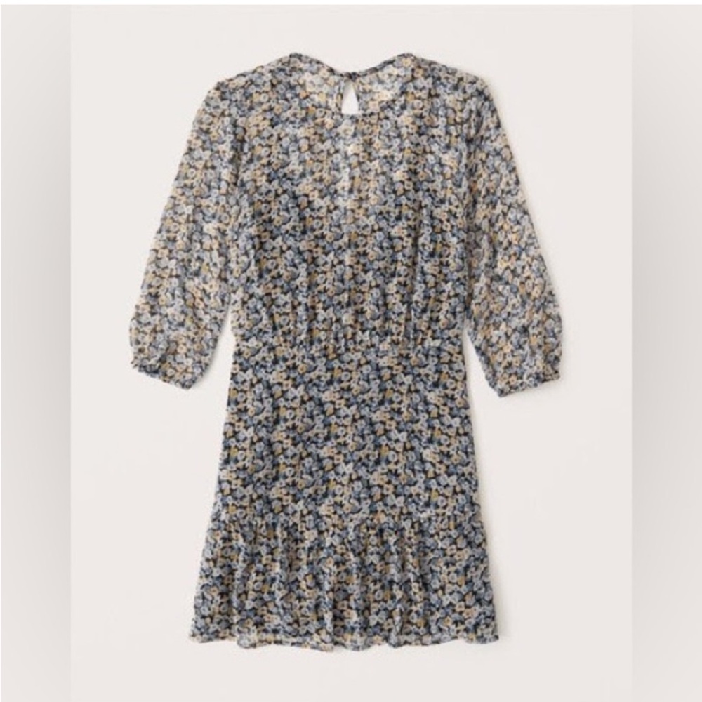 Abercrombie & Fitch | Black‎ Floral Medium Tall Mini Dress 3/4 Sleeve MT Pockets